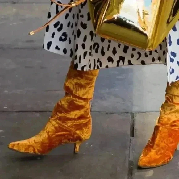 Tibi Shoes Tibi Harper Boot Golden Orange Crushed Velvet Size